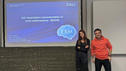 Erica Cecchini and Soheil Firooz hosting the Doctoral Researchers' Seminar (Image: S. Kuth)